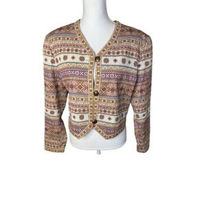 Vintage Bogner Southwestern Tapestry Cropped Jacket Indian Head Button US 12